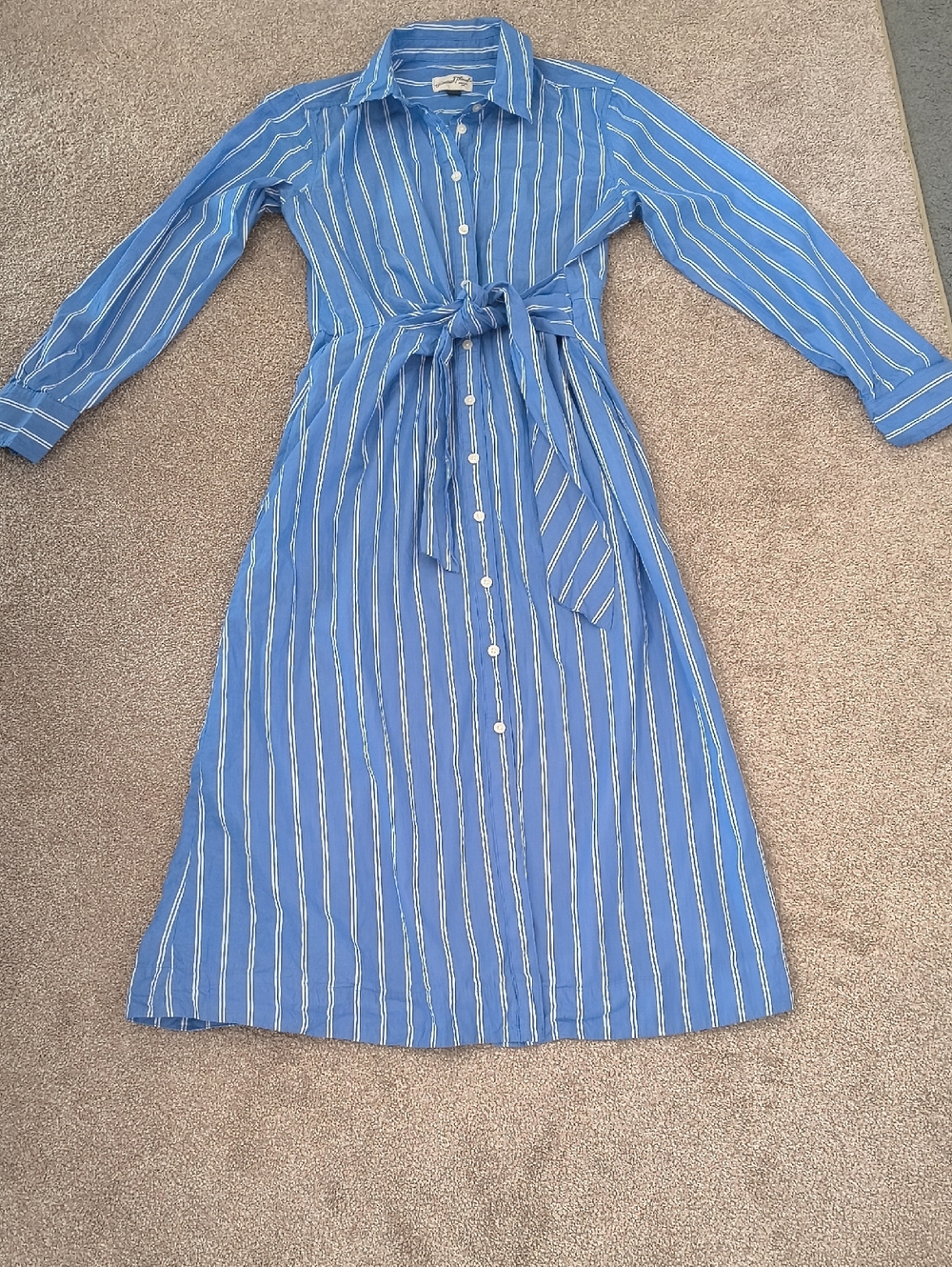 Universal Thread Blue and White Striped Long Sleeve Shirt Dress with Tie Waist S
